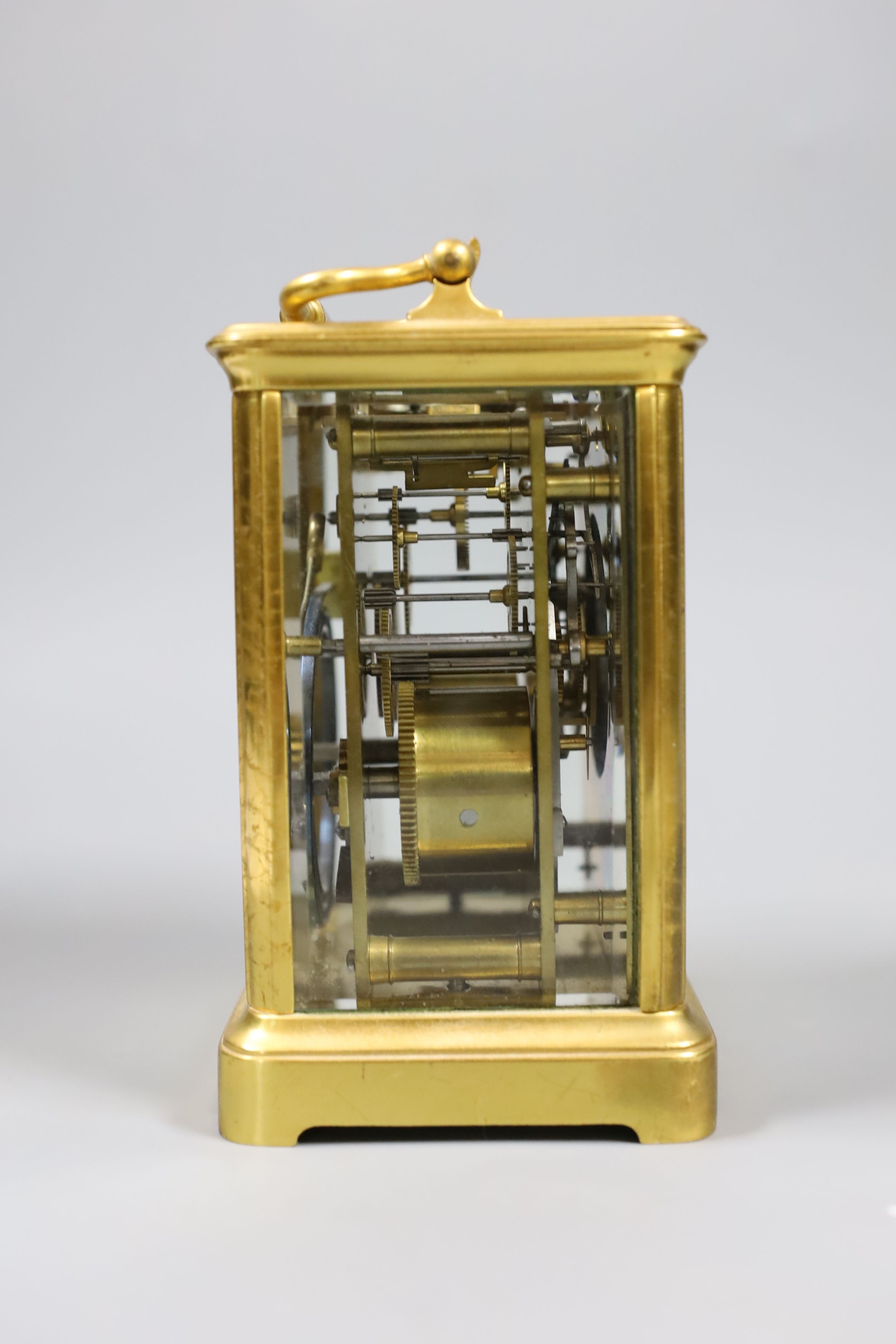 A French gilt brass repeating carriage clock, 14.5 cm high